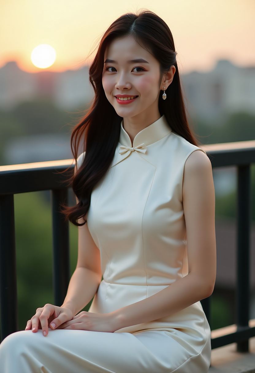两个人在河边散步看夕阳